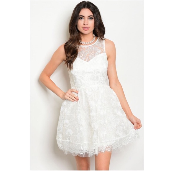 Soieblu Dresses & Skirts - White Lace Floral Skater Dress